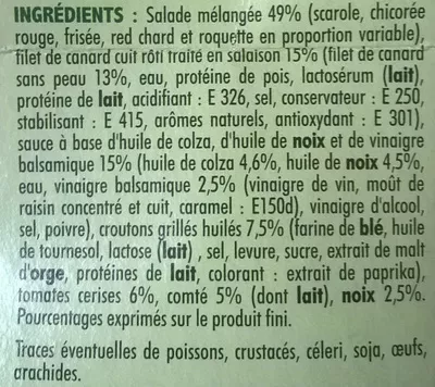 Lista de ingredientes del producto Salade périgourdine Monique Ranou 200 g