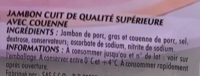 Lista de ingredientes del producto Jambon Supérieur avec couenne Monique Ranou 160 g