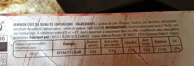 Lista de ingredientes del producto Jambon supérieur sans couenne Monique Ranou 240 g 