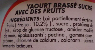 Lista de ingredientes del producto Yaourt aux bons morceaux de fraise Netto 500 g