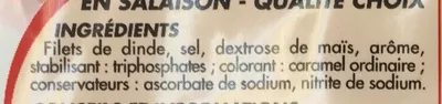 Lista de ingredientes del producto Rôti de Dinde Netto 150 g