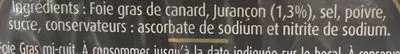 Lista de ingredientes del producto Foie hras de canard entier Guillaume Dunoy 