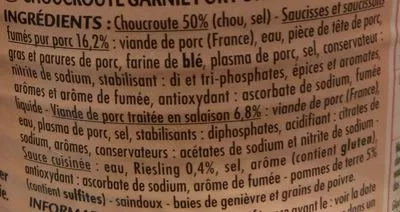 Lista de ingredientes del producto Choucroute garnie Claude Léger 1200 g