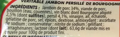 Lista de ingredientes del producto Jambon Persillé de Bourgogne Netto 200 g