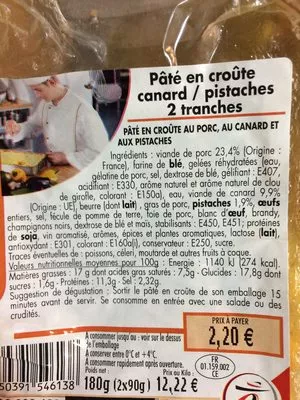 Lista de ingredientes del producto Pâté en croûte Selection 180