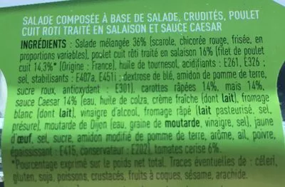 Lista de ingredientes del producto Salade Poulet Crudit?s Netto 