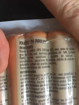 Lista de ingredientes del producto Knack 100% volaille Monique Ranou 350 g