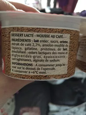 Lista de ingredientes del producto Mousse au Café Pâturages 240 g