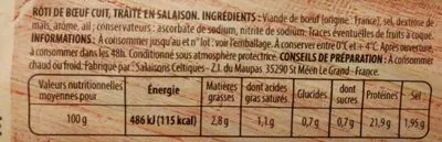 Lista de ingredientes del producto Mon Rôti de Bœuf Monique Ranou 100 g