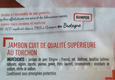 Lista de ingredientes del producto Jambon supérieur au torchon Netto 