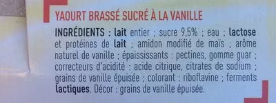 Lista de ingredientes del producto Yaourt brassé à la vanille Netto 