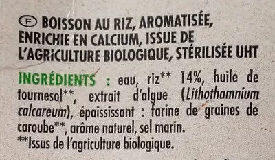 Lista de ingredientes del producto Riz nature calcium Regain, Intermarché 1000 ml