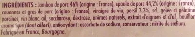 Lista de ingredientes del producto Véritable Jambon persillé de Bourgogne Itinéraire des Saveurs 190 g