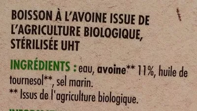 Lista de ingredientes del producto Avoine Regain, Sélection des Mousquetaires, Les Mousquetaires 1 l