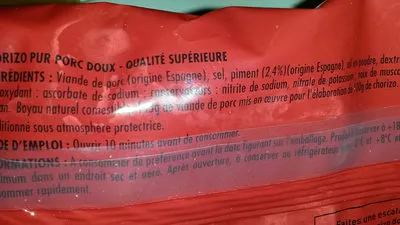 Lista de ingredientes del producto Chorizo Itinéraire des Saveurs, Intermarché 200g