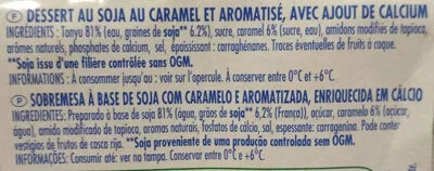 Lista de ingredientes del producto soja caramel dessert végétal Pâturages 400 g