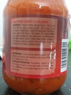 Lista de ingredientes del producto Sauce bolognaise  