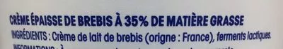 Lista de ingredientes del producto Crème au lait de brebis Paturages 