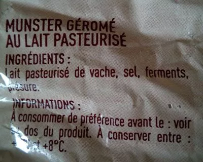 Lista de ingredientes del producto Munster  