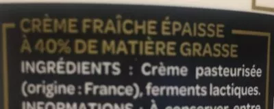 Lista de ingredientes del producto La creme Fraiche Paturages 