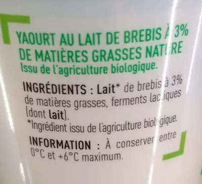 Lista de ingredientes del producto Yaourts de Brebis Nature par 2 Netto 250g