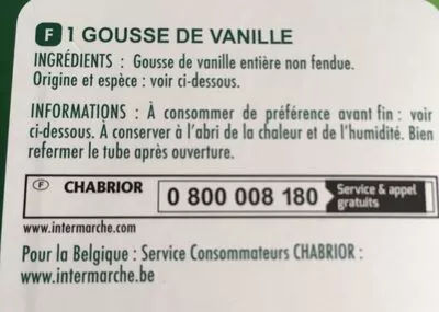 Lista de ingredientes del producto Gousse de vanille Chabrior 1