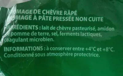 Lista de ingredientes del producto Chèvre râpé Pâturages 