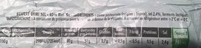 Lista de ingredientes del producto Beurre demi-sel Paturages 250 g