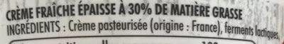 Lista de ingredientes del producto Crème Fraîche Epaisse Entière 30% Pâturages 394 g