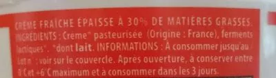 Lista de ingredientes del producto Crème fraîche épaisse entière Les éleveurs vous disent merci !, Intermarché 494 g, 50 cl