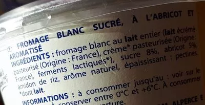 Lista de ingredientes del producto Fromage blanc abricot Pâturages 