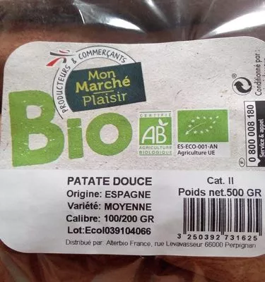 Lista de ingredientes del producto Patate douce Intermarché 500 g