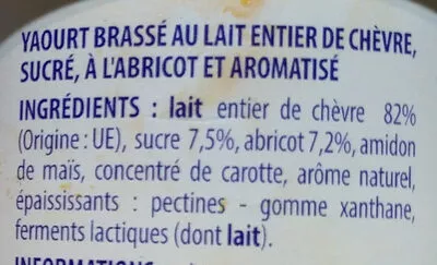 Lista de ingredientes del producto Brassé chèvre abricot Paturages, Intermarché 500 g (4x125g)