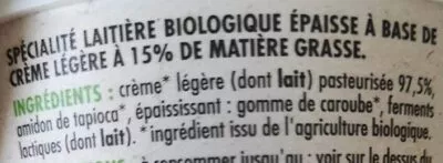 Lista de ingredientes del producto Crème fraîche Bio Pâturages 15% Pâturages, Intermarché 