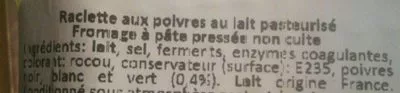 Lista de ingredientes del producto Raclette - Éclats de 3 poivres Ermitage 