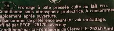 Lista de ingredientes del producto Comté Râpé Ermitage 140 g