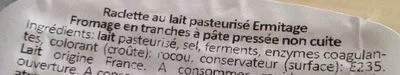 Lista de ingredientes del producto Raclette Classique Ermitage 