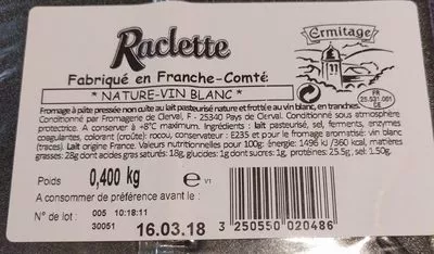 Lista de ingredientes del producto Fromage à raclette Ermitage 