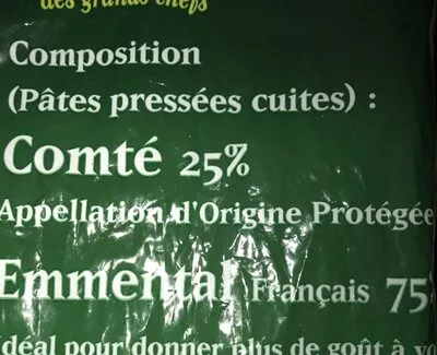 Lista de ingredientes del producto Plus de saveur, rapé comté, émmental  