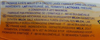 Lista de ingredientes del producto Munster Ermitage 200 g