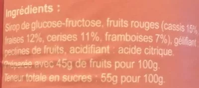 Lista de ingredientes del producto Confiture Extra 4 Fruits Rouges Auchan 