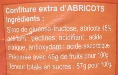 Lista de ingredientes del producto Confiture Extra d'abricots  