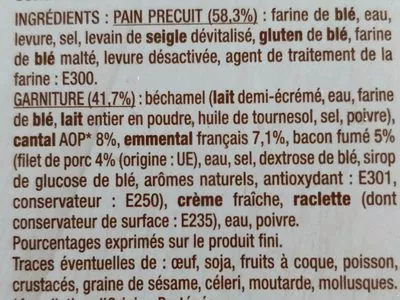 Lista de ingredientes del producto Baguet' Party cantal bacon  