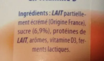 Lista de ingredientes del producto Yaourt saveur pêche lactel 125g