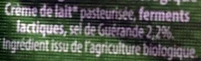 Lista de ingredientes del producto Beurre de Barratte bio au sel de Guérande Le Gall 250 g e