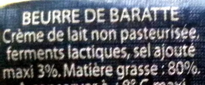 Lista de ingredientes del producto Beurre de baratte cru demi-sel Le Gall, Laiterie Le Gall 250 g