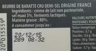 Lista de ingredientes del producto Beurre de baratte cru Demi-Sel Le Gall 250 g