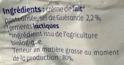 Lista de ingredientes del producto Beurre de baratte demi-sel au sel de Guérande biocoop 500g