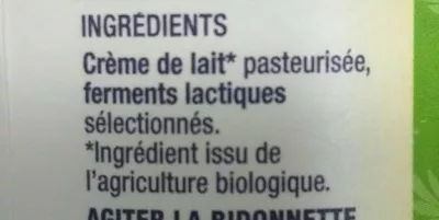 Lista de ingredientes del producto Crème Fleurette Biologique Le Gall 25 cl