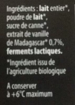 Lista de ingredientes del producto Yaourt brasse bio Grandeur Nature 